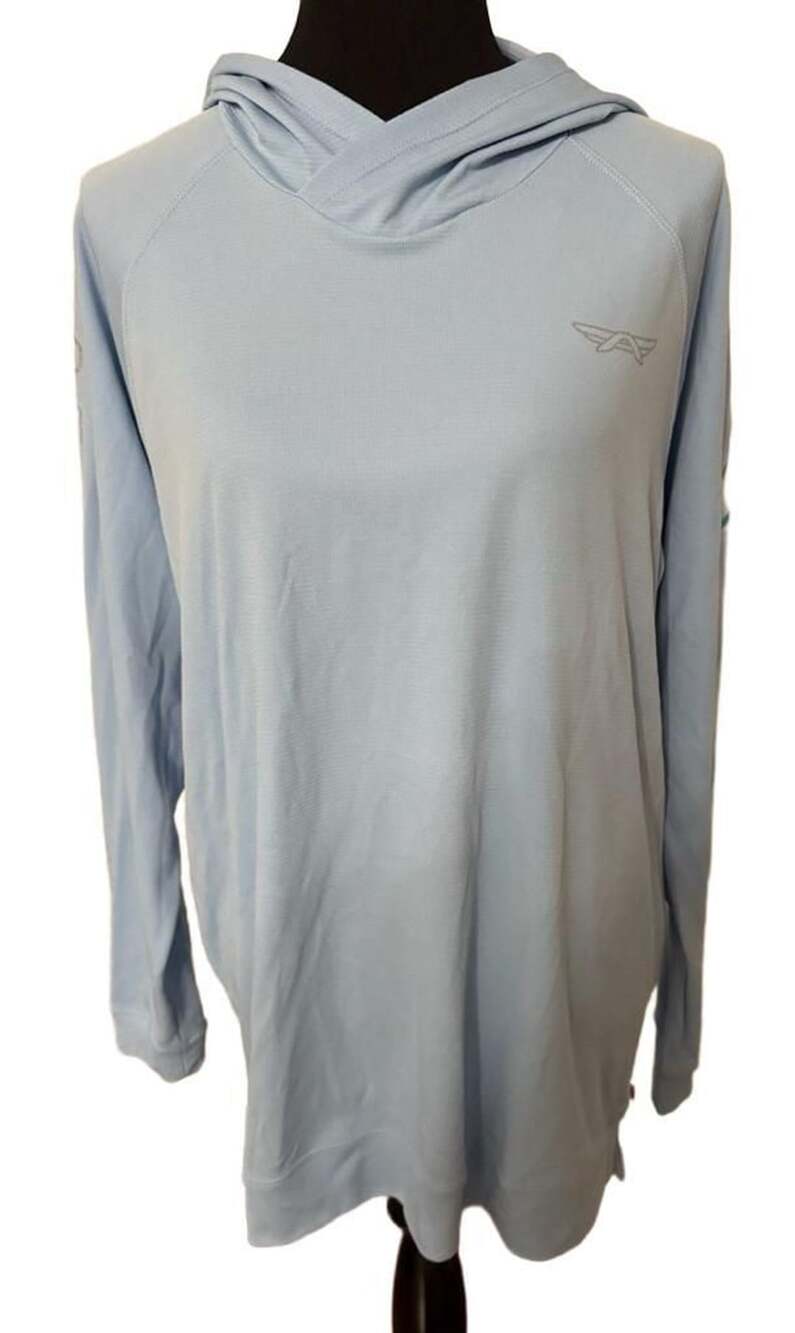 Arcimoto Montauk Tackle Co Light Blue Sun Hoodie with MTC Dry Protect System